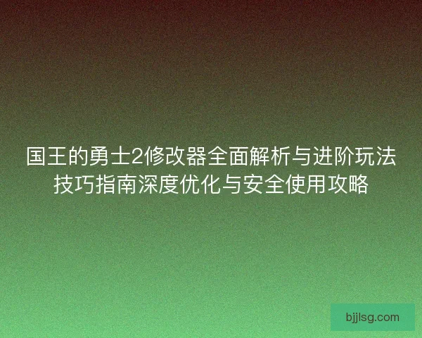 国王的勇士2修改器全面解析与进阶玩法技巧指南深度优化与安全使用攻略